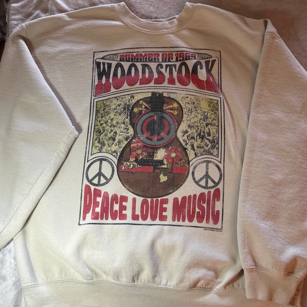 Life Clothing Co Woodstock Summer of 1969 Graphic Sweatshirt Y2K Tan XL Peace